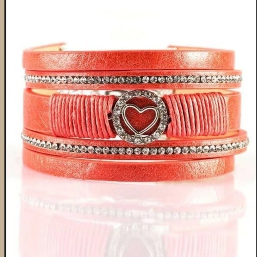 It Takes Heart Orange Urban Bracelet Leather Fashion Paparazzi Coral Heart